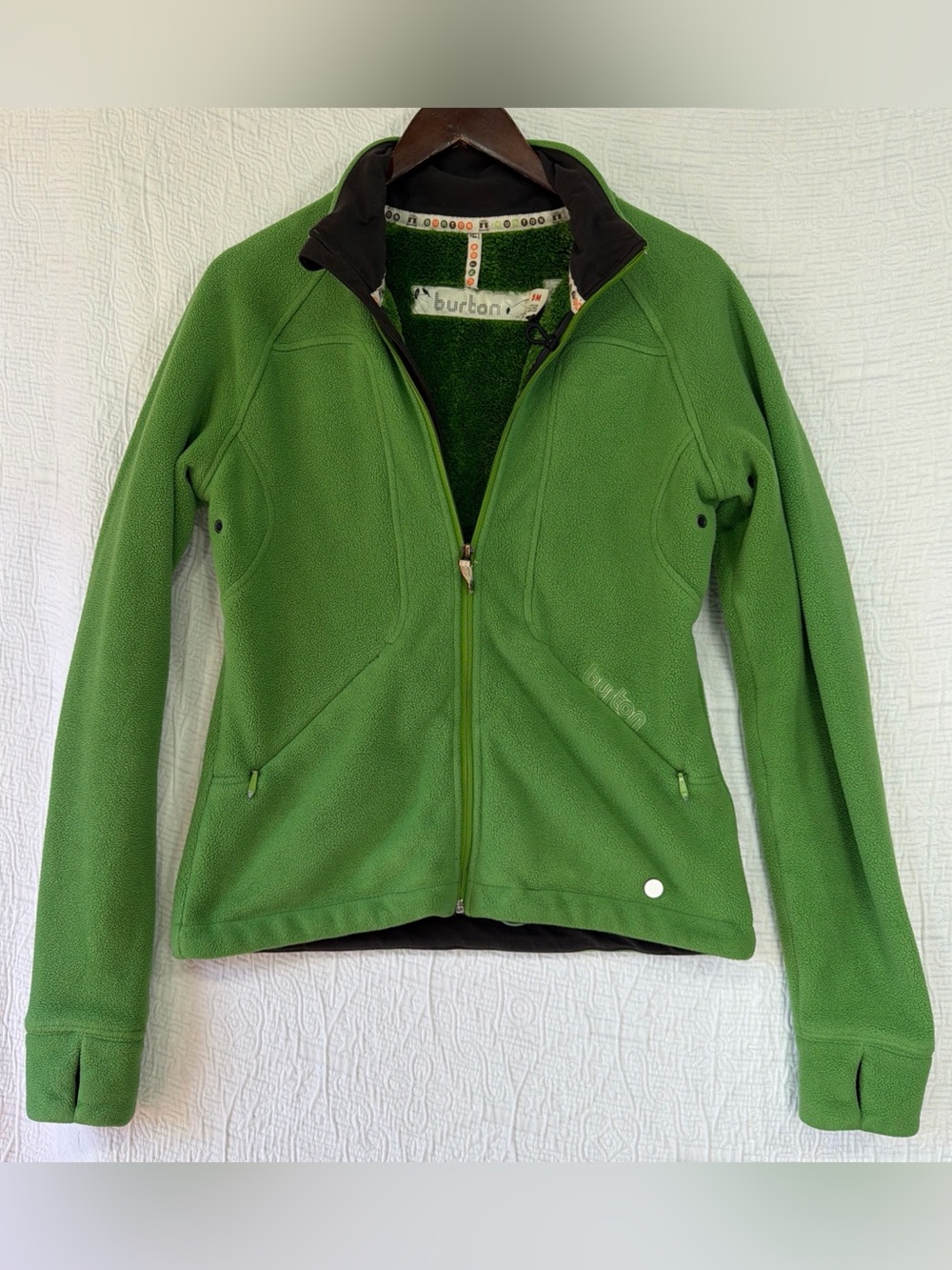 Burton Fleece Jacket Women Medium Y2K Green Plush Lined Snowboard Ski Apres Coat